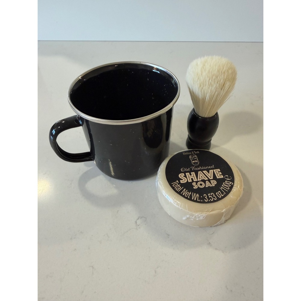 Elmtree & York Old Fashioned Shave Soap Set with Mug and Brush Black 3pc Kit